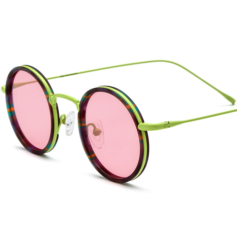 Retro Round Titanium Sunglasses - Flower Green - MCROONS