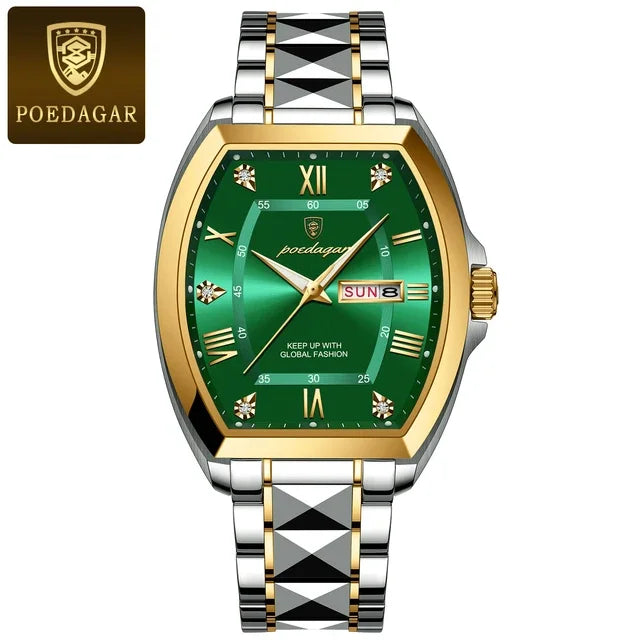 Poedagar 958 Men's Luxury Quartz Watch – Stainless Steel Band, Waterproof, Luminous, Date