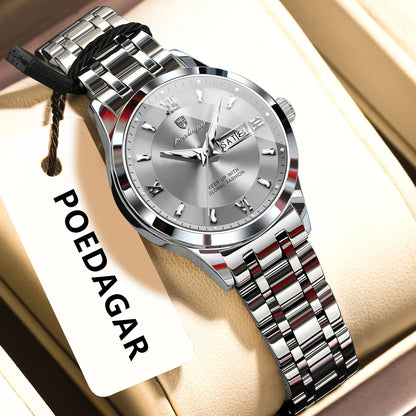 Poedagar 503 Women's Luxury Quartz Watch – Stainless Steel Band, Waterproof, Luminous, Date
