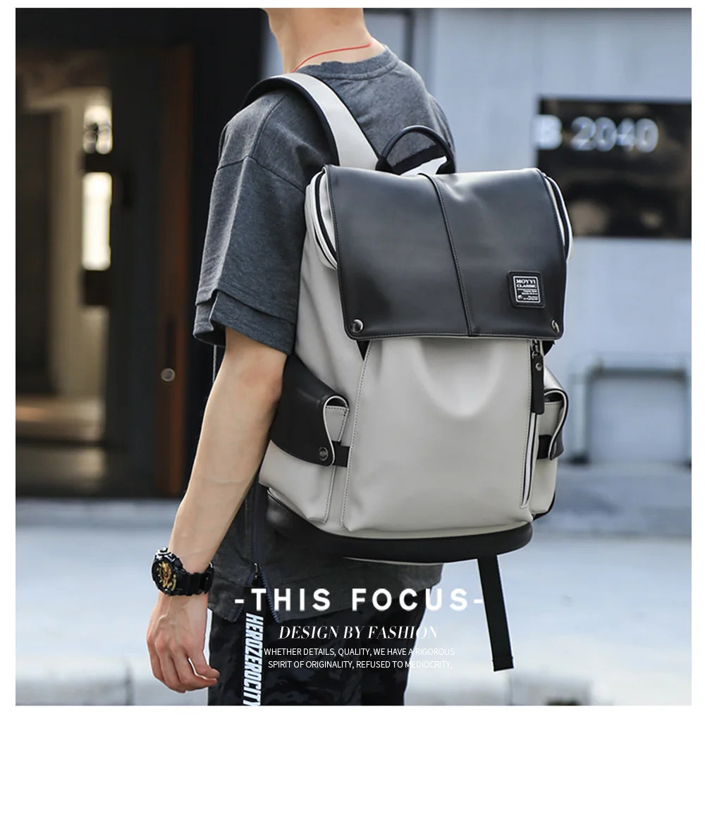 Mochila Vegan Leather Vintage Teenagers Daily School Backpack Laptop Backpack for Boys Faux Pu Leather Man Backpack