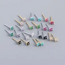 KR Simple Diamond S925 Silver INS Four Leaf Flower Earrings Sweet and Small Colorful Flower Earrings