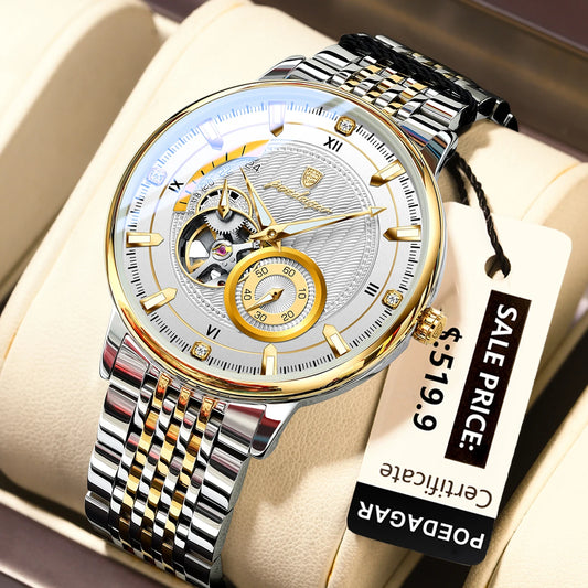 Poedagar 1416 Men's Luxury Automatic Mechanical Watch – Stainless Steel Band, Waterproof, Luminous