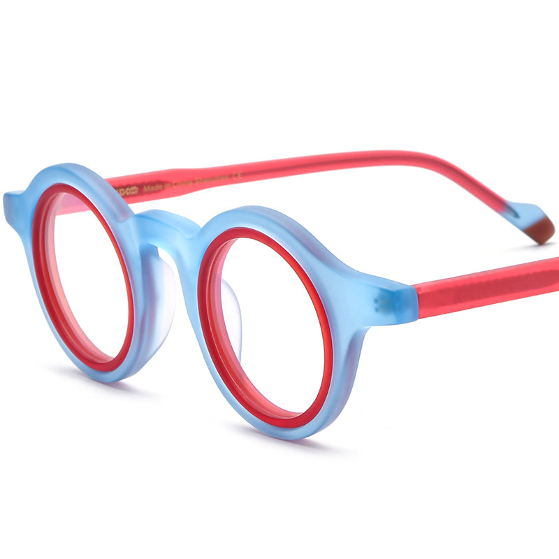 Retro Round Matte Acetate Optical Glasses Frame - Transparent Blue - MCROONS