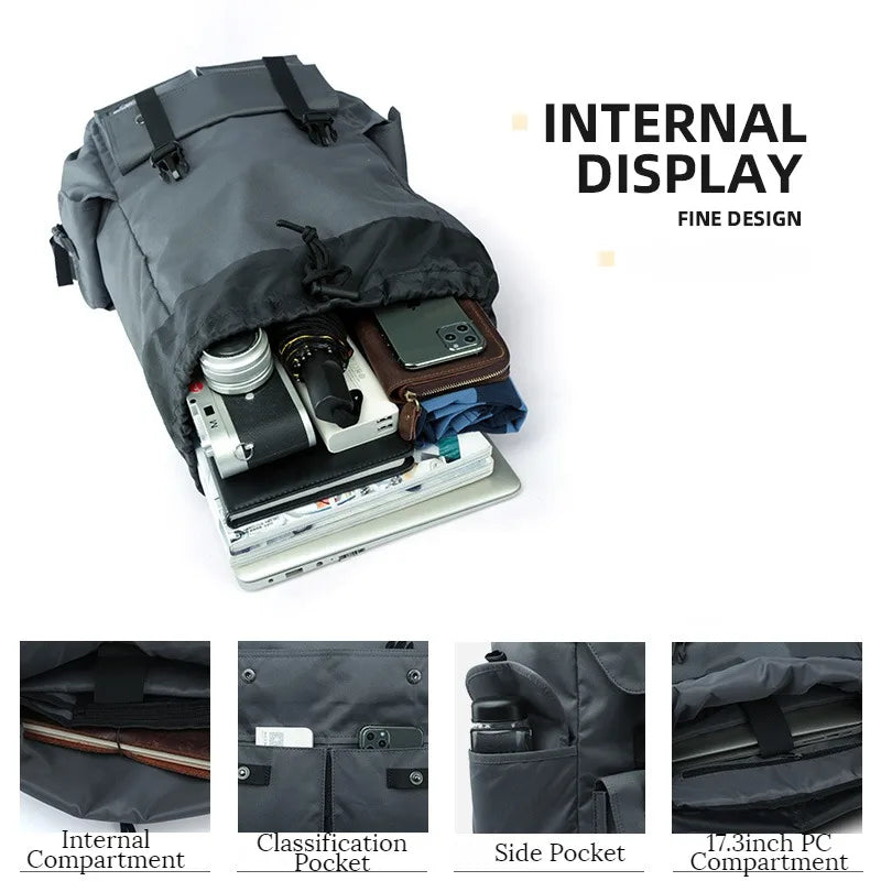 Men Rolltop Laptop Backpack Man Large Capacity Motorcycle Backpack Outdoor Waterproof Rucksack Anti-Theft Travel Backpack