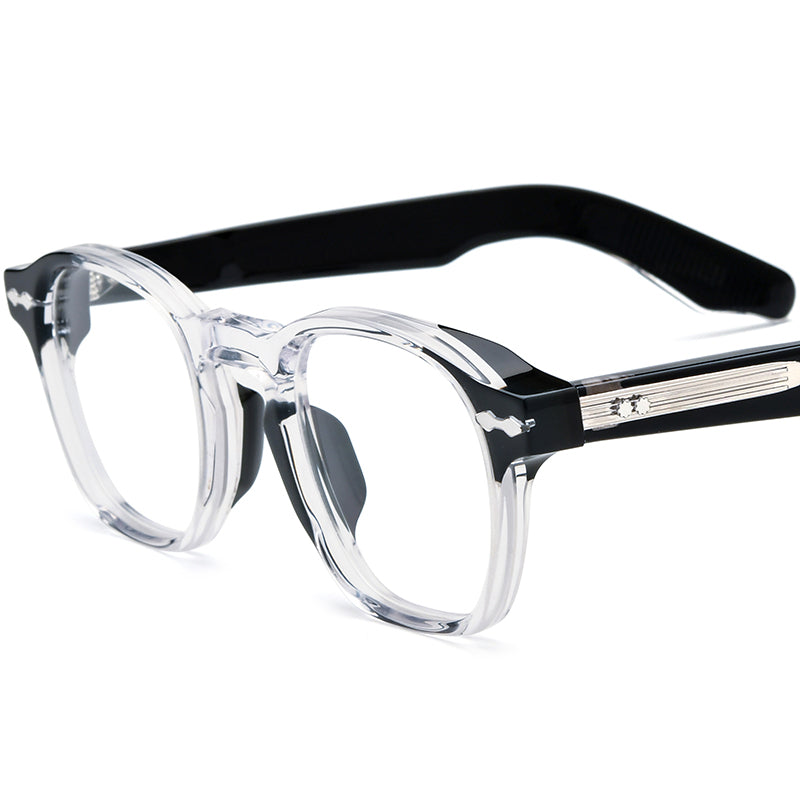 Vintage Square Acetate Optical Glasses Frame - Transparent Black - MCROONS