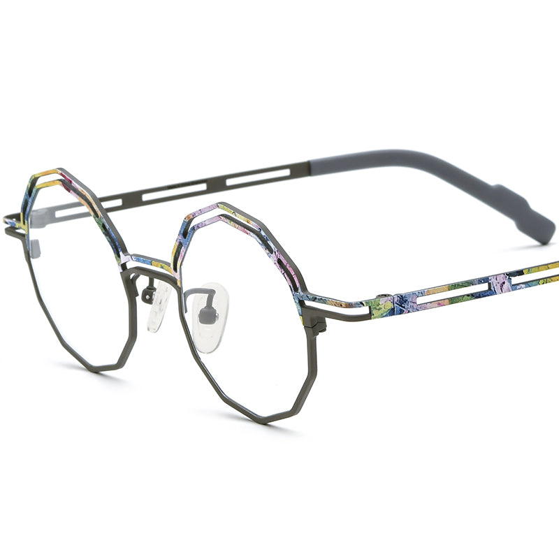 Titanium Polygon Optical Glasses Frame Print Design - Gray - MCROONS