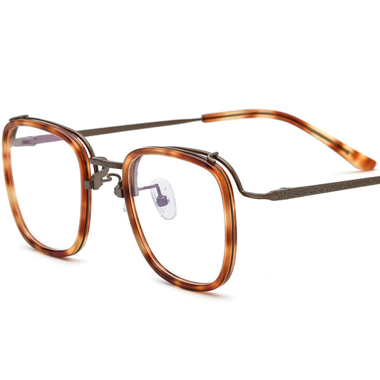 Square Acetate Titanium Optical Glasses Frame - MCROONS - Leopard