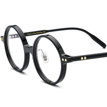 Vintage Round Acetate Optical Glasses Frame - Black - MCROONS