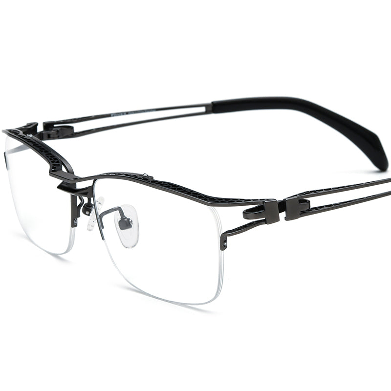 Titanium Semi-Rimless Square Optical Glasses - Gray - MCROONS