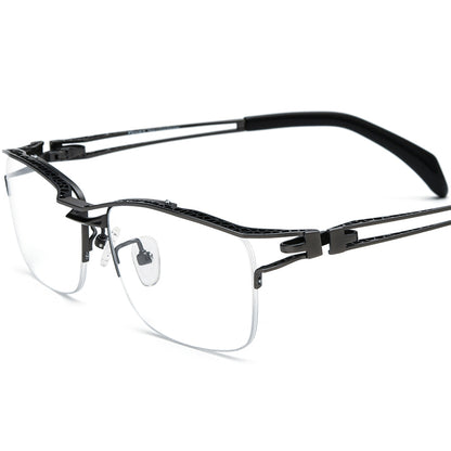 Titanium Semi-Rimless Square Optical Glasses - Gray - MCROONS