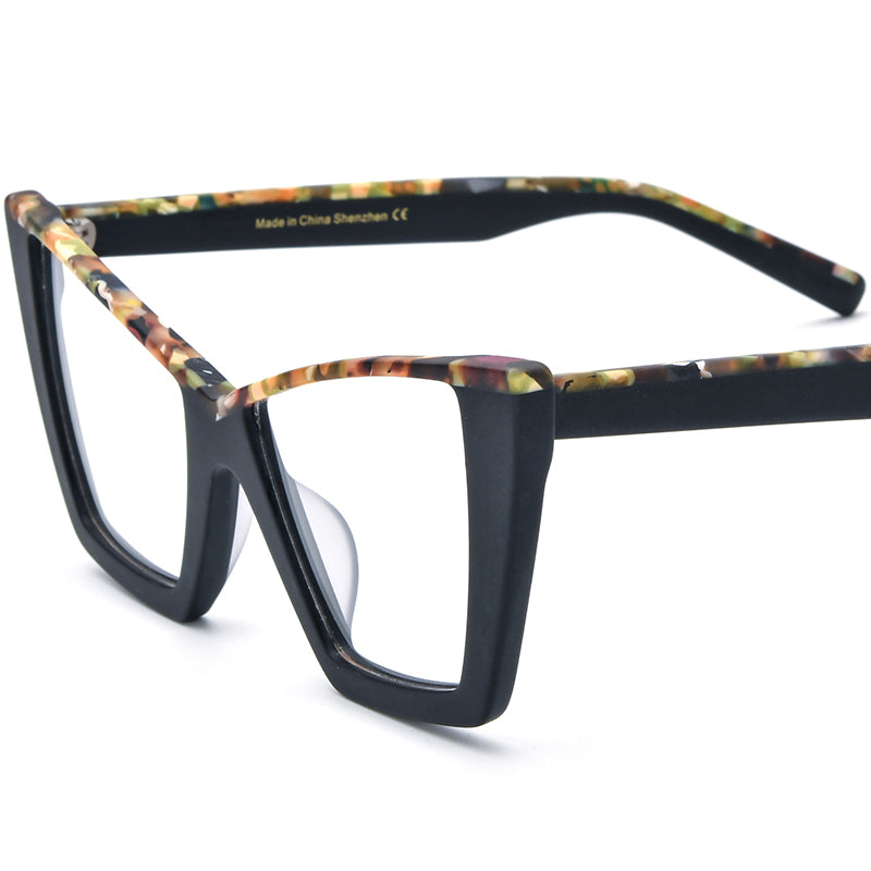 Oversized Cat Eye Matte Acetate Optical Glasses Frame - Black - MCROONS