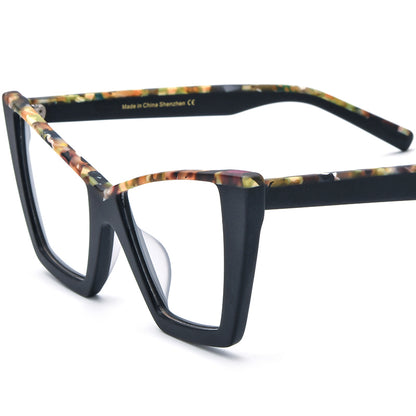 Oversized Cat Eye Matte Acetate Optical Glasses Frame - Black - MCROONS