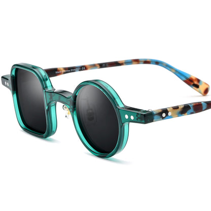 Retro Asymmetric Acetate Polarized Sunglasses - Green Frame Gray Lens - MCROONS
