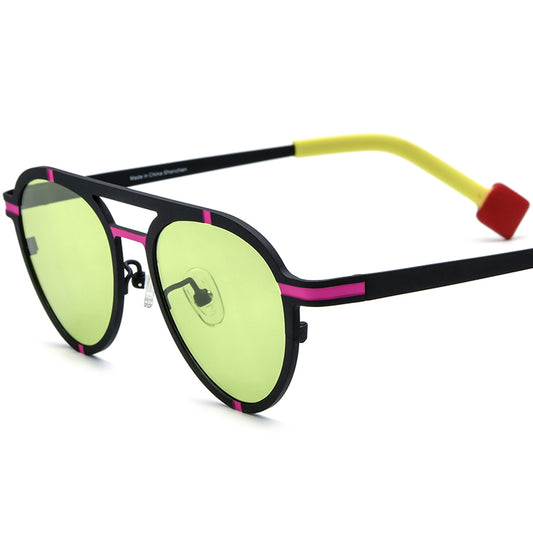 Colourful Titanium Pilot Sunglasses - Pink Green Blue Lens - MCROONS