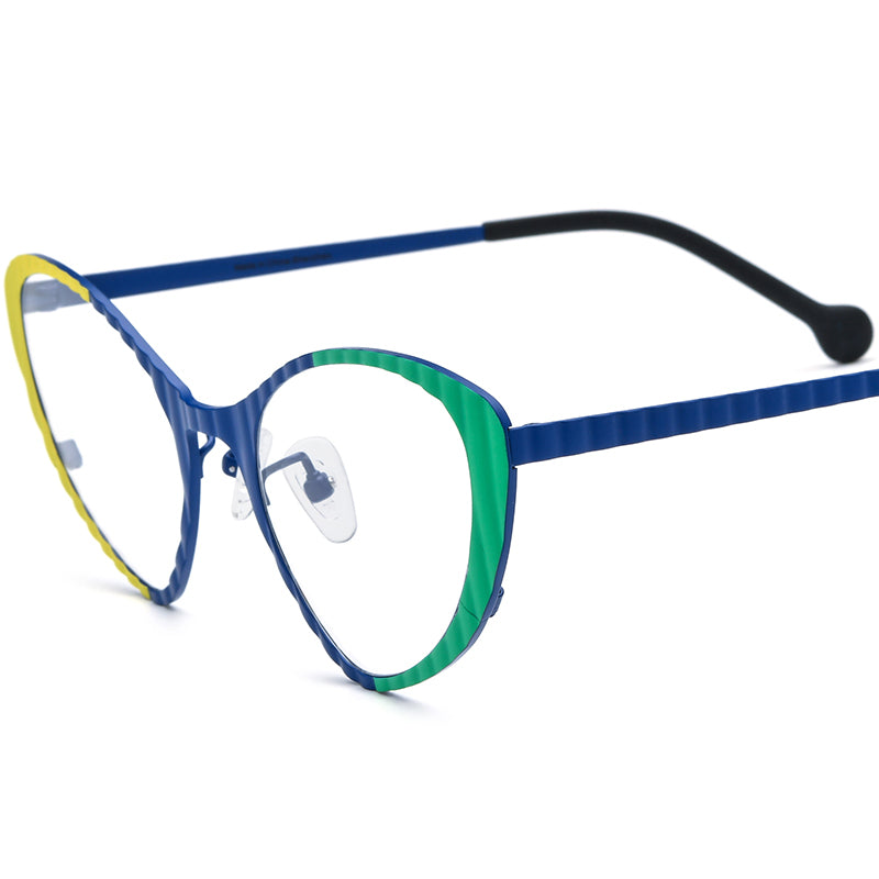 Colourful Cat Eye Titanium Optical Glasses Frame - Blue - MCROONS