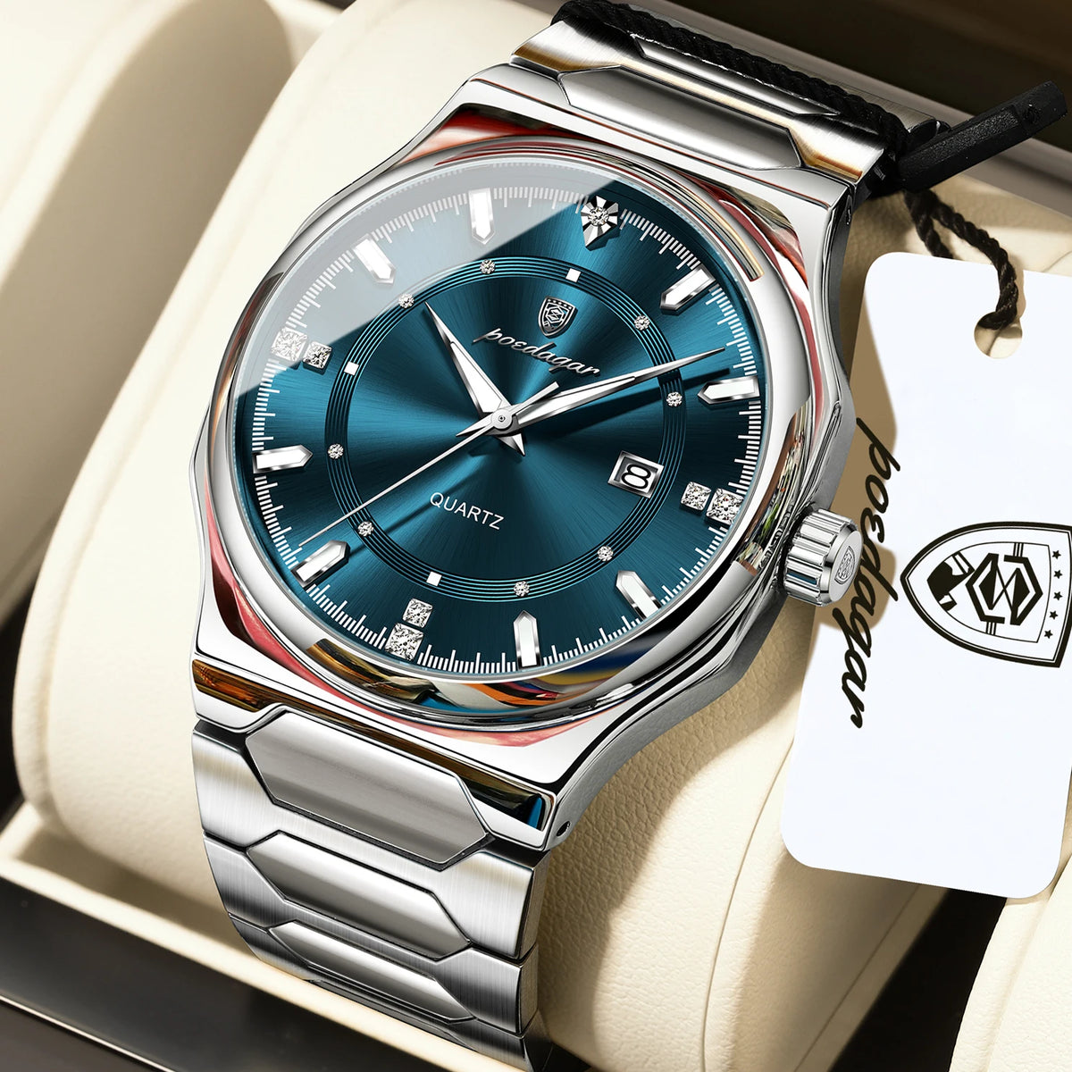 Poedagar 967 Men's Luxury Quartz Watch – Stainless Steel Band, Waterproof, Luminous, Date