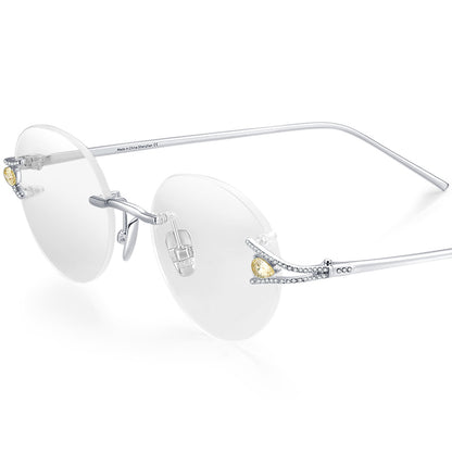 Sterling Silver Diamond Rimless Round Optical Glasses Frame - MCROONS - Yellow Silver