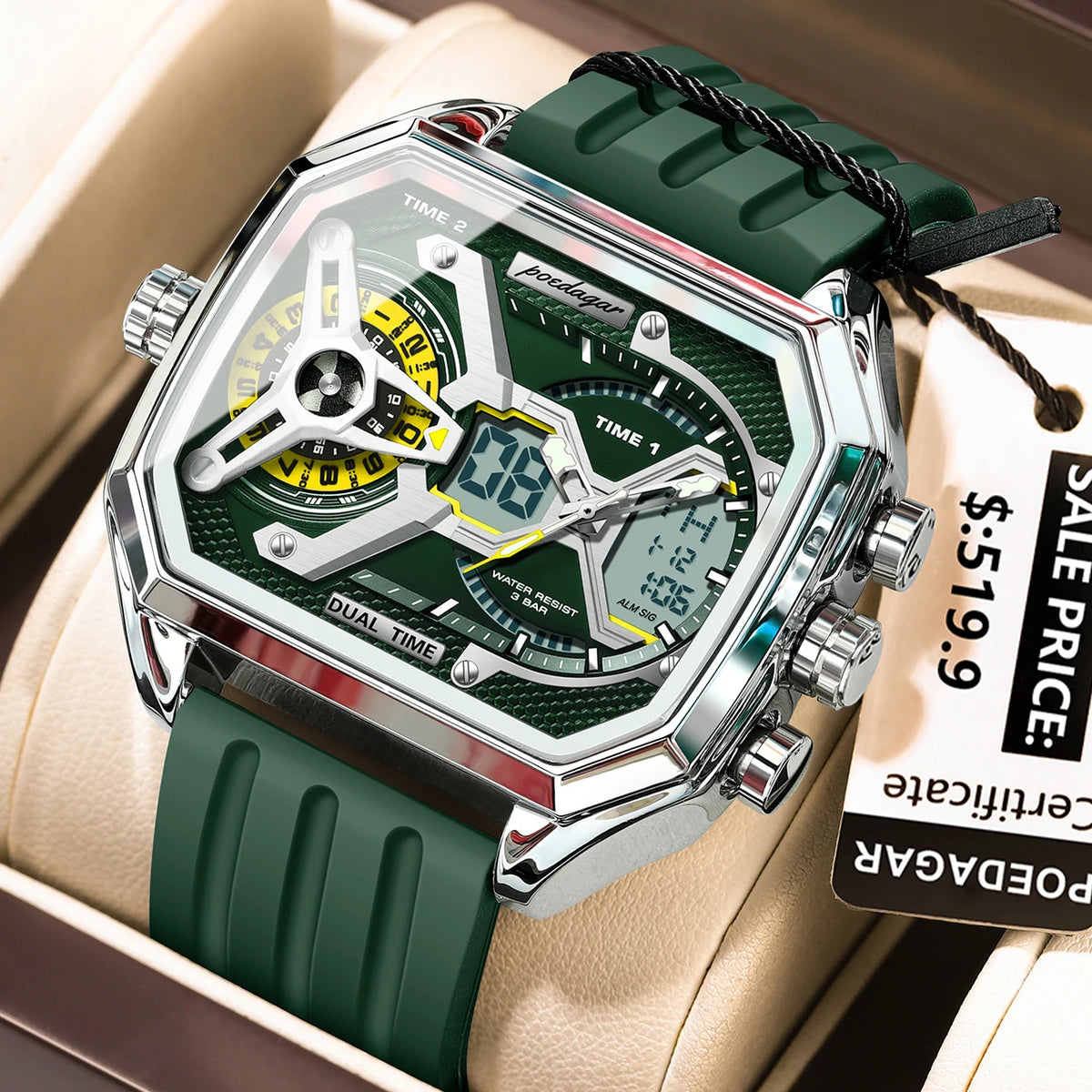 Poedagar E106 Men's Luxury Chronograph Quartz Watch – Silicone Strap, Waterproof, Luminous, Date