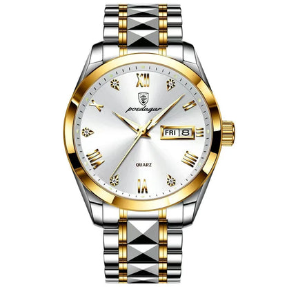 Poedagar 985 Men's Luxury Quartz Watch – Stainless Steel Band, Waterproof, Luminous, Date