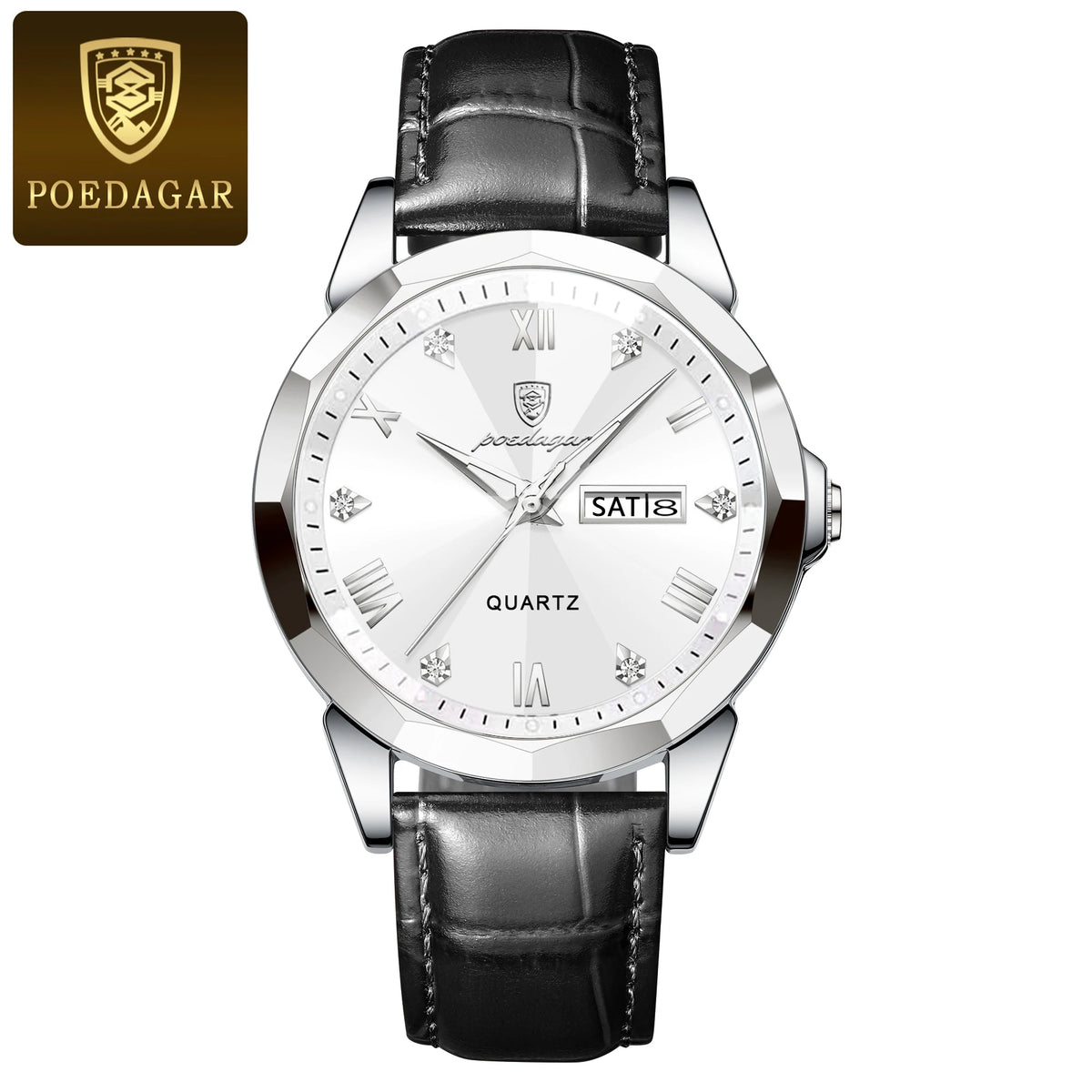 Poedagar 810 Men's Luxury Quartz Watch – Leather Strap, Waterproof, Luminous, Date