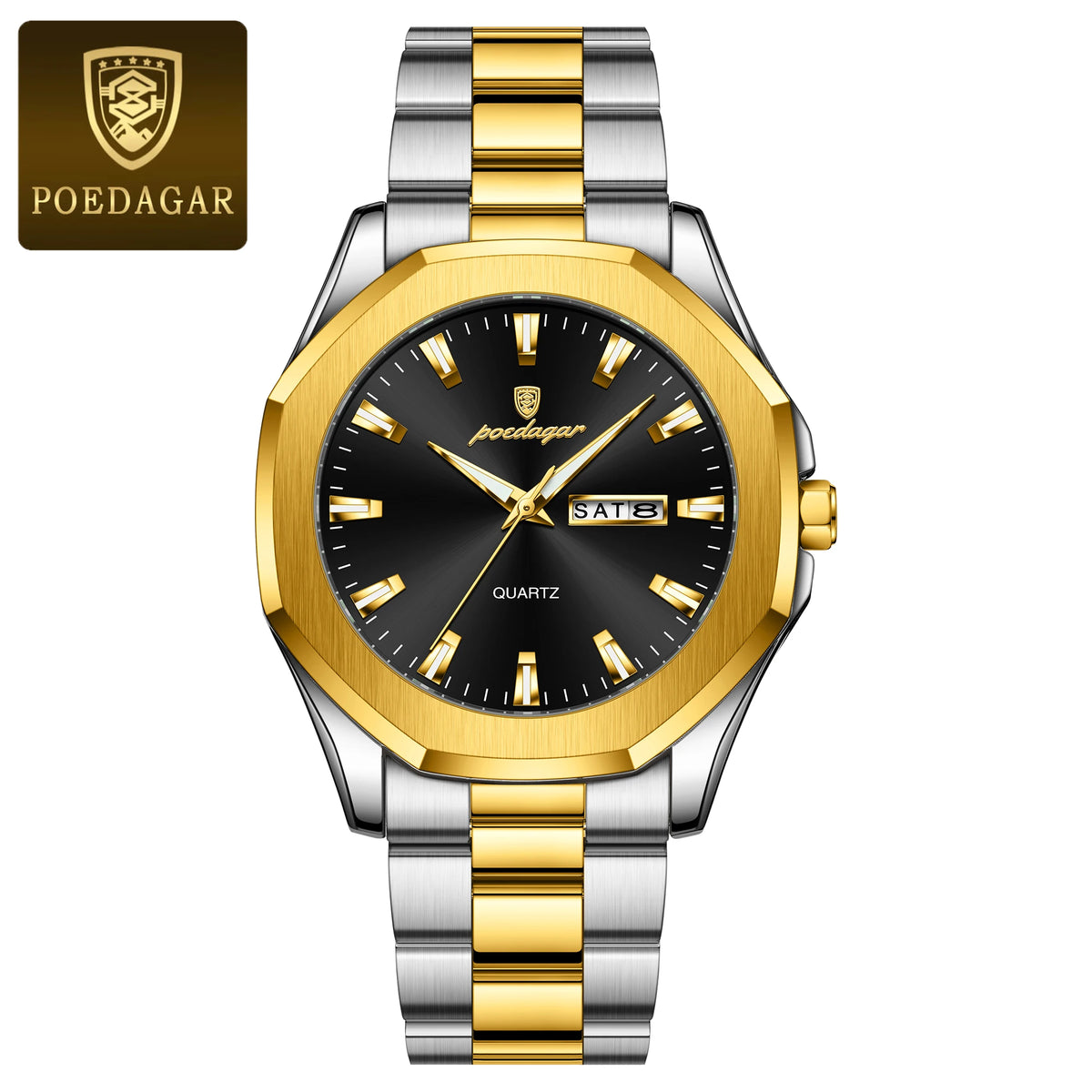 Poedagar 875 Men's Luxury Quartz Watch – Stainless Steel Band, Waterproof, Luminous, Date