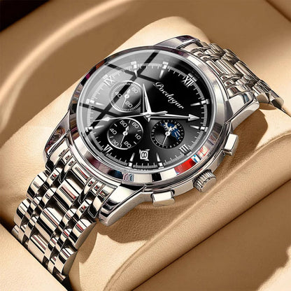 Poedagar 8058 Men's Luxury Quartz Watch – Stainless Steel Band, Waterproof, Luminous, Date
