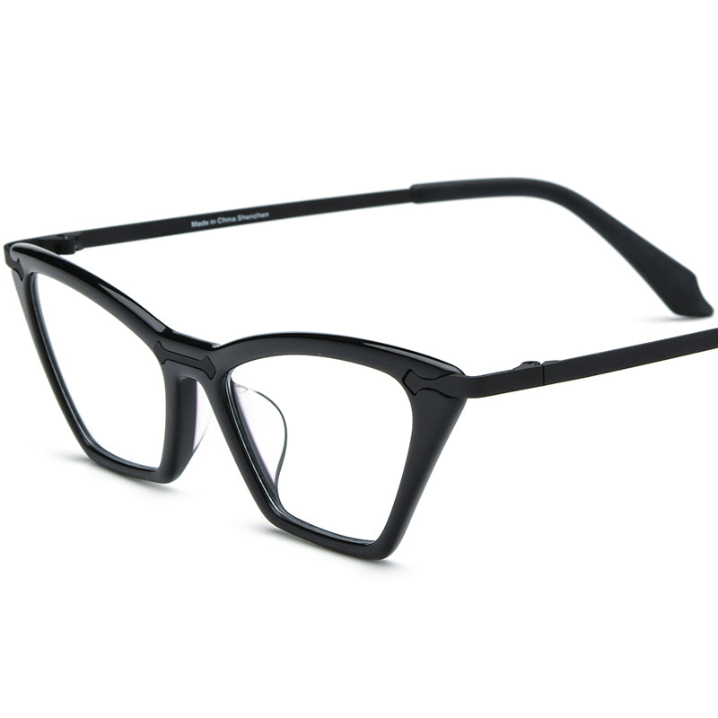 Vintage Colourful Small Cat Eye Acetate Optical Glasses Frame - Black - MCROONS