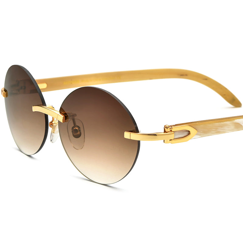 Oval Gradient Buffalo Horn Rimless Sunglasses - MCROONS - Tea White