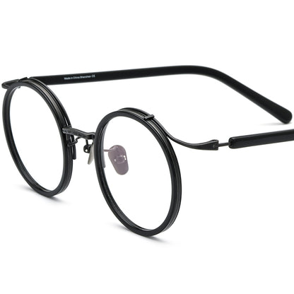 Classic Acetate Titanium Round Optical Glasses - Black - MCROONS