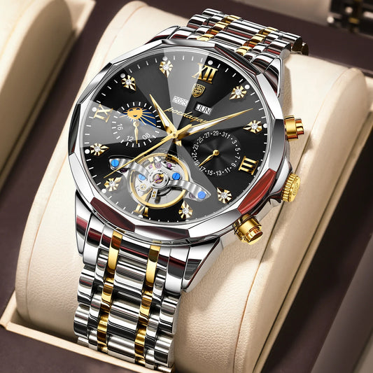 Poedagar 1422 Men's Luxury Automatic Mechanical Watch – Stainless Steel Band, Waterproof, Luminous, Date