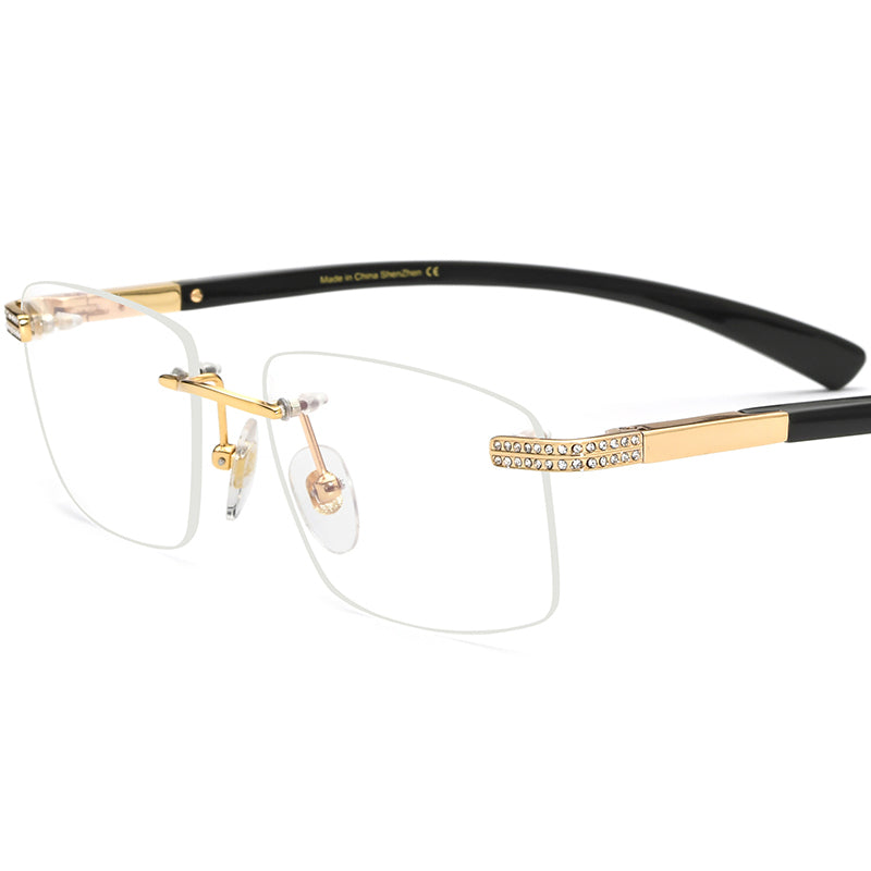 Diamante Rimless Square Buffalo Horn Optical Glasses - MCROONS - Black