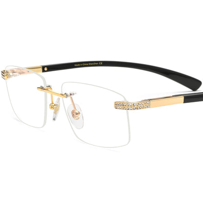 Diamante Rimless Square Buffalo Horn Optical Glasses - MCROONS - Black