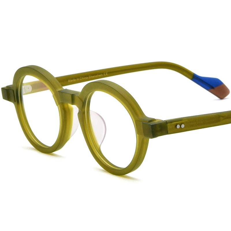 Colourblock Round Acetate Optical Glasses Frame - Matte Yellow Green - MCROONS
