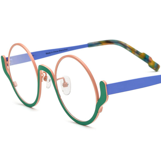 Colourful Titanium Round Optical Glasses Frame Vintage - Matte Pink Green - MCROONS