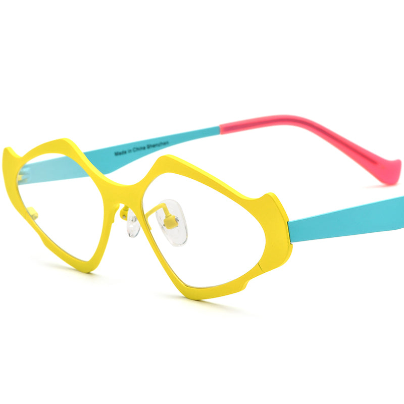 Colourful Titanium Cat Eye Optical Glasses Frame Retro - Yellow Blue - MCROONS