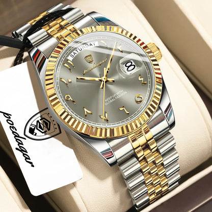 Poedagar 845 Men's Luxury Quartz Watch – Stainless Steel Band, Waterproof, Date