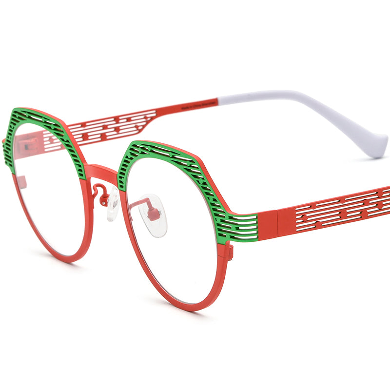 Colourful Titanium Cat Eye Optical Glasses Frame Vintage - Green Red - MCROONS