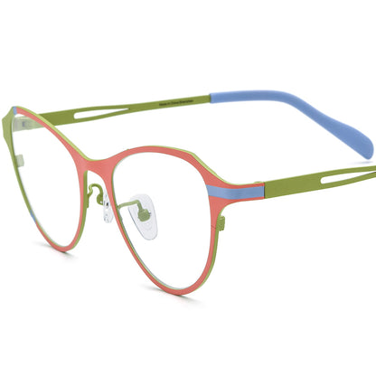 Colourful Titanium Cat Eye Optical Glasses Frame - Pink Green - MCROONS