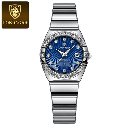 Poedagar 302 Women's Luxury Quartz Watch – Stainless Steel Band, Waterproof, Luminous, Date