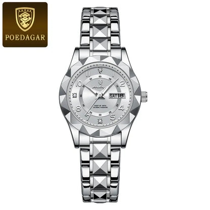 Poedagar 782 Women's Luxury Quartz Watch – Stainless Steel Band, Waterproof, Luminous, Date