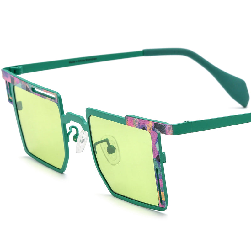 Square Titanium Sunglasses - Green - MCROONS