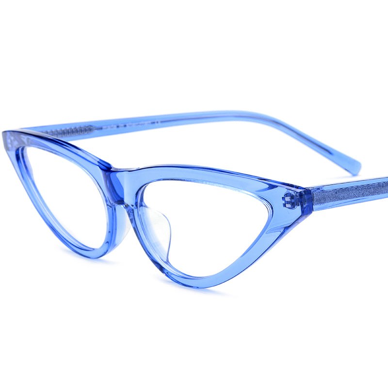 Sleek Cat Eye Acetate Optical Glasses Frame - Blue - MCROONS