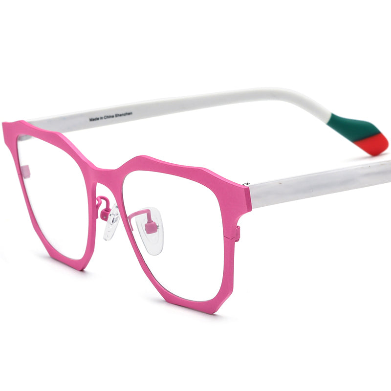 Acetate Titanium Square Optical Glasses Frame Vintage Design - MCROONS - Pink