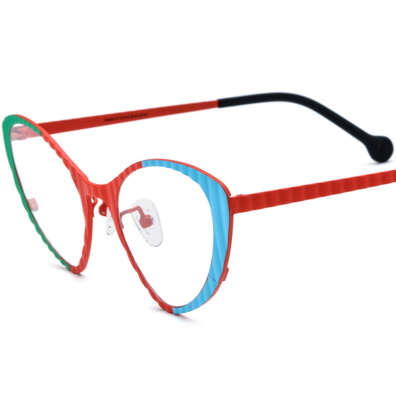 Colourful Cat Eye Titanium Optical Glasses Frame - Red - MCROONS
