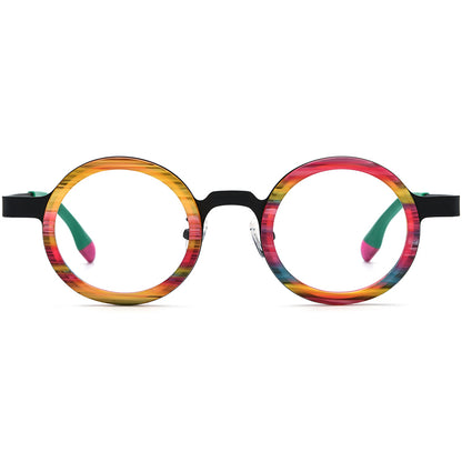 Tie-Dye Titanium Round Acetate Optical Glasses Frame - Black - MCROONS
