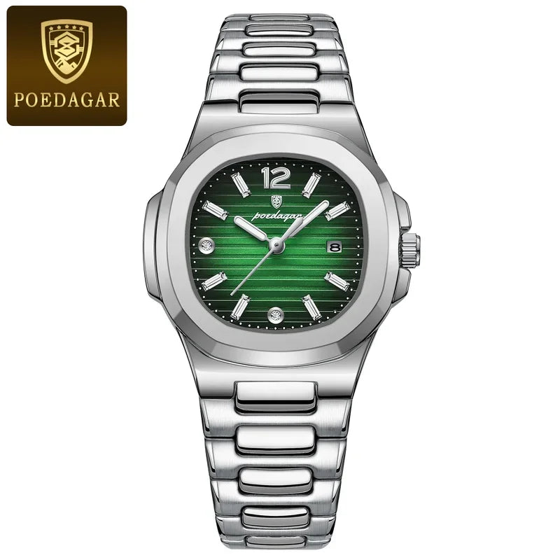 Poedagar 708 Women's Luxury Quartz Watch – Stainless Steel Band, Waterproof, Luminous, Date