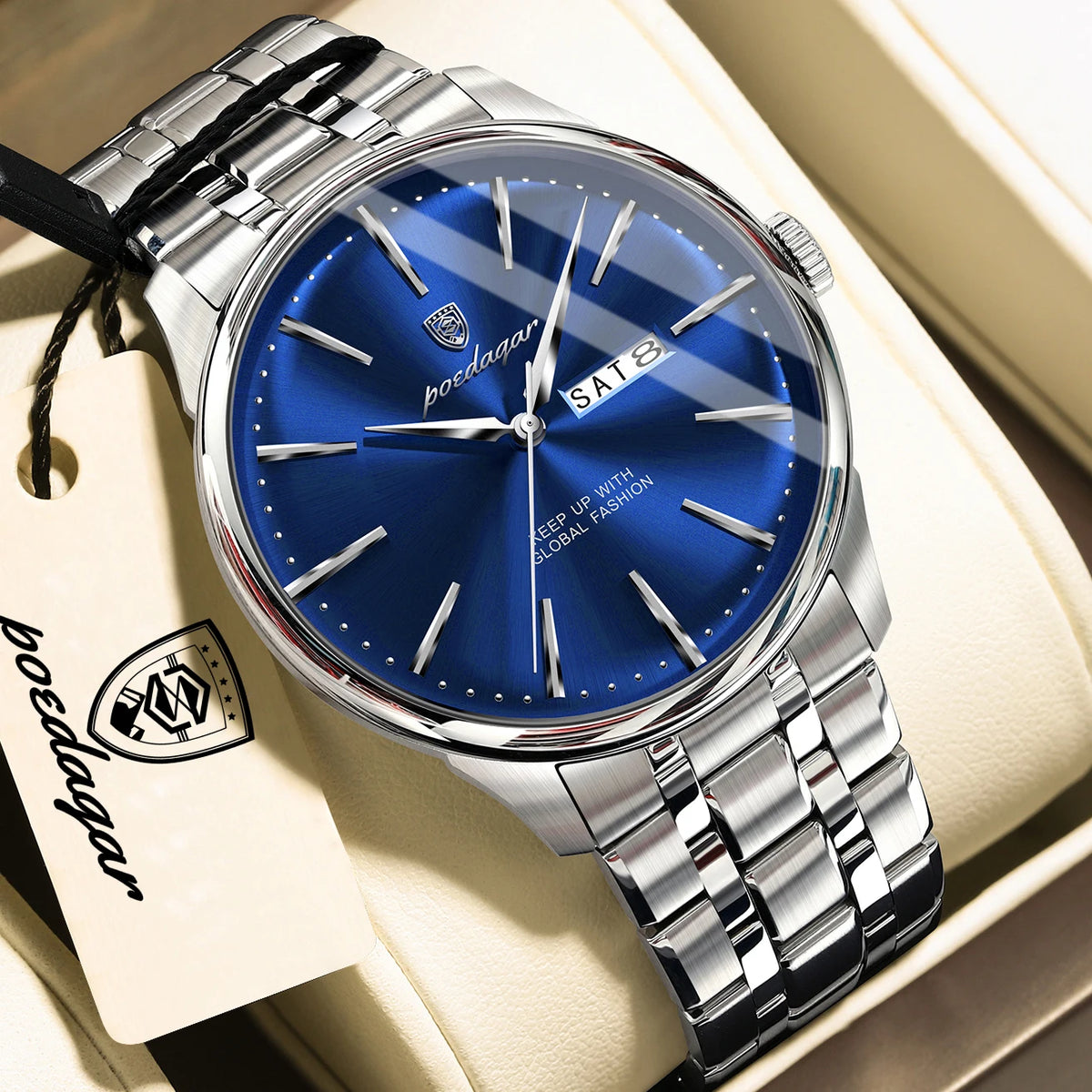 Poedagar 843 Men's Luxury Quartz Watch – Stainless Steel Band, Waterproof, Date