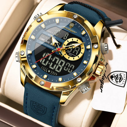 Poedagar E129 Men's Luxury Chronograph Quartz Watch – Leather Strap, Waterproof, Luminous, Date
