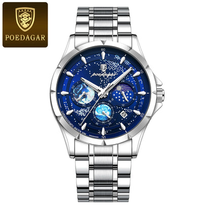 Poedagar 916 Men's Luxury Quartz Watch – Stainless Steel Band, Waterproof, Luminous, Date