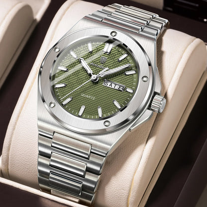 Poedagar 696 Men's Luxury Quartz Watch – Stainless Steel Band, Waterproof, Luminous, Date